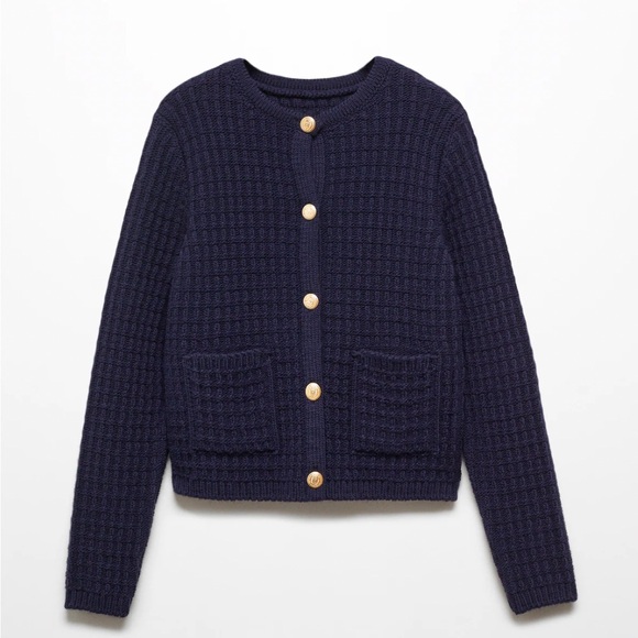 Mango Navy Blue Cardigan with Gold Buttons - Picture 1 of 4